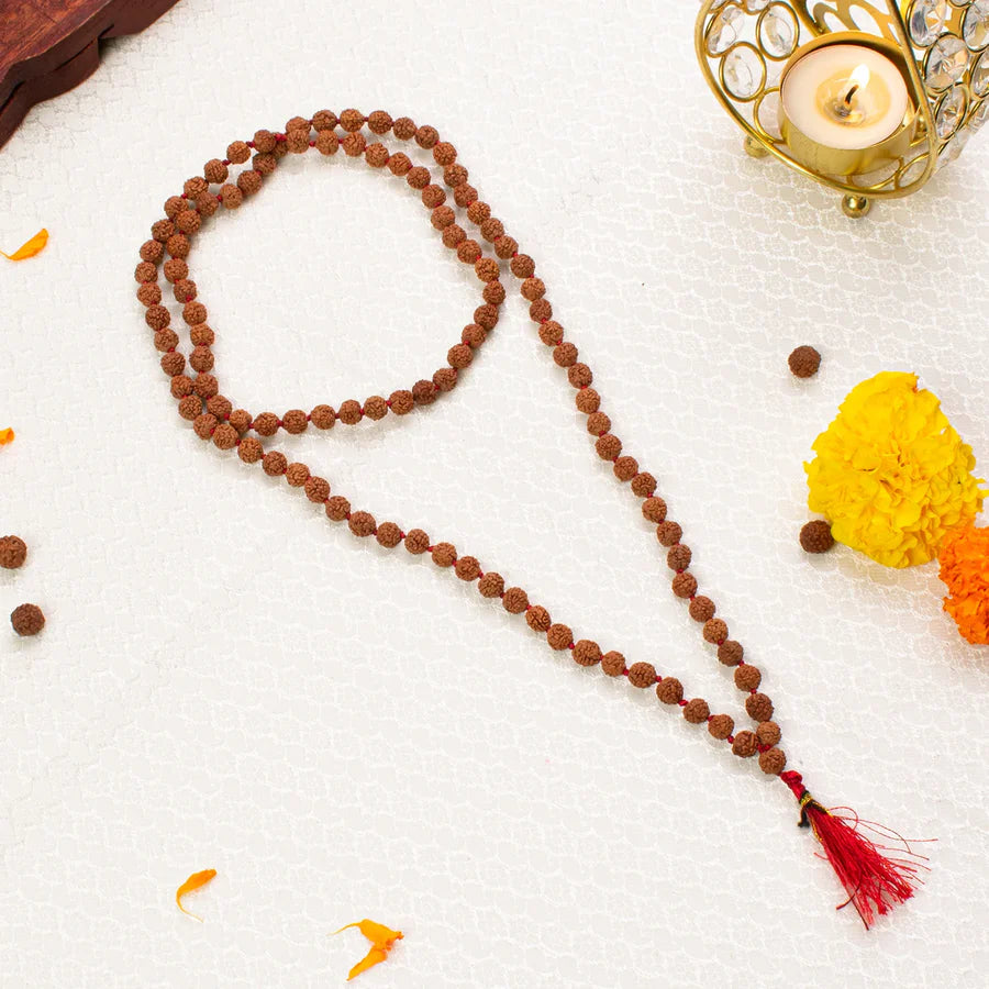 108 Beads Original Rudraksha Jaap Mala | Sacred Meditation & Spiritual Healing Necklace | Energized with Haridwar Ganga Jal