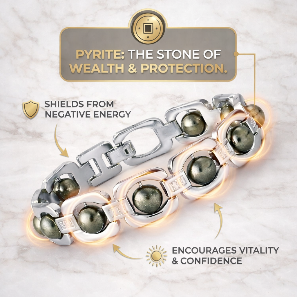 BrajMantra Pyrite Bracelet | Natural Pyrite Stone | Wealth & Prosperity Bracelet | Stylish Silver-Plated Design