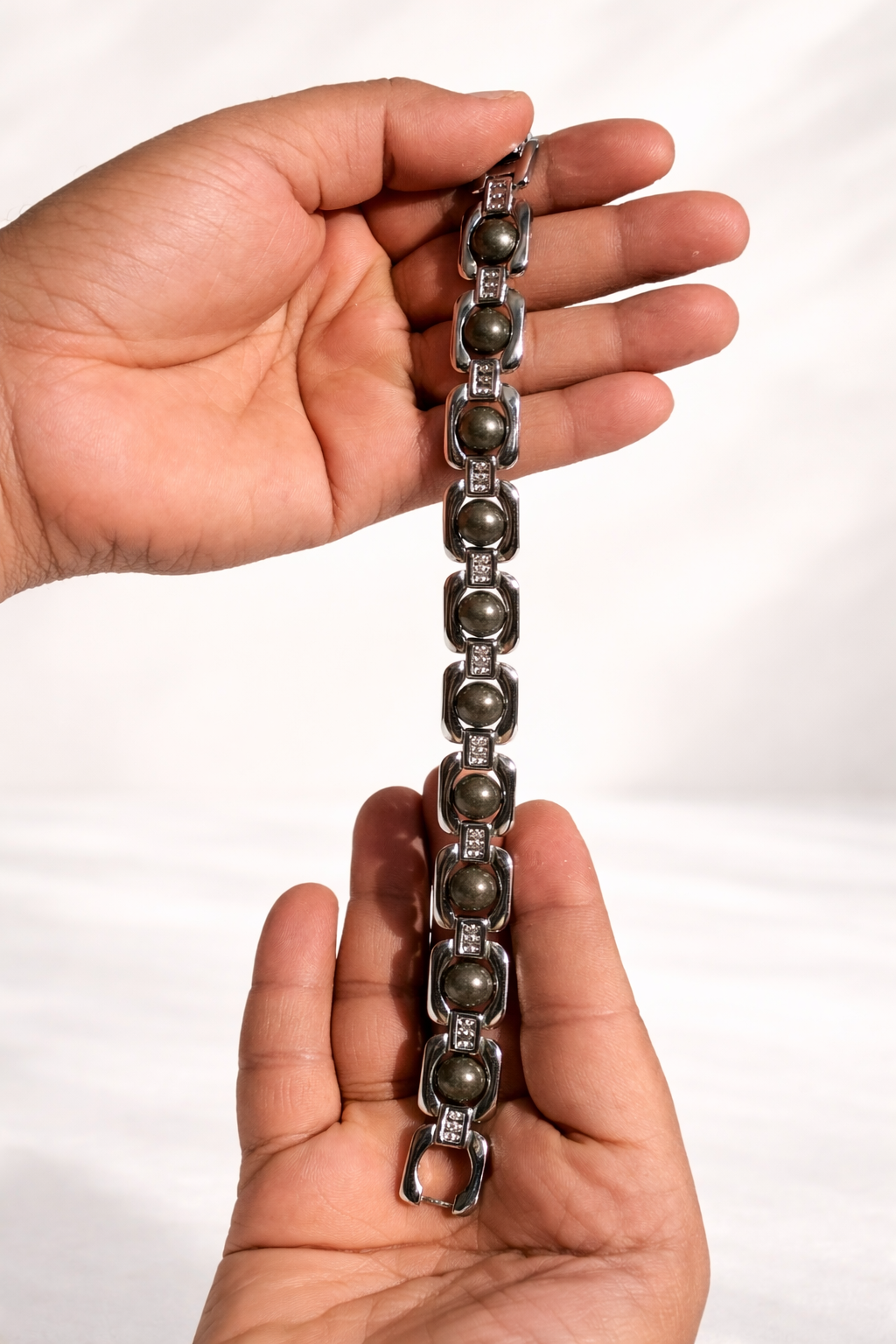 BrajMantra Pyrite Bracelet | Natural Pyrite Stone | Wealth & Prosperity Bracelet | Stylish Silver-Plated Design