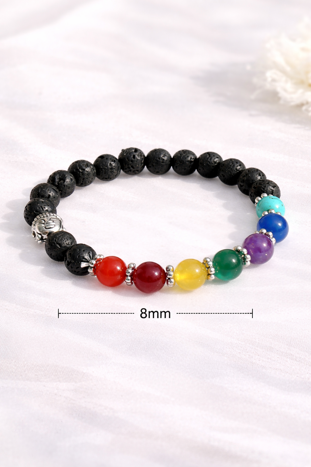 7 Chakra Lava Stone Bracelet for Men & Women | Natural Healing Crystal Beads | 8mm Yoga Meditation Bracelet for Stress Relief, Energy Balance & Protection | Buddha Charm