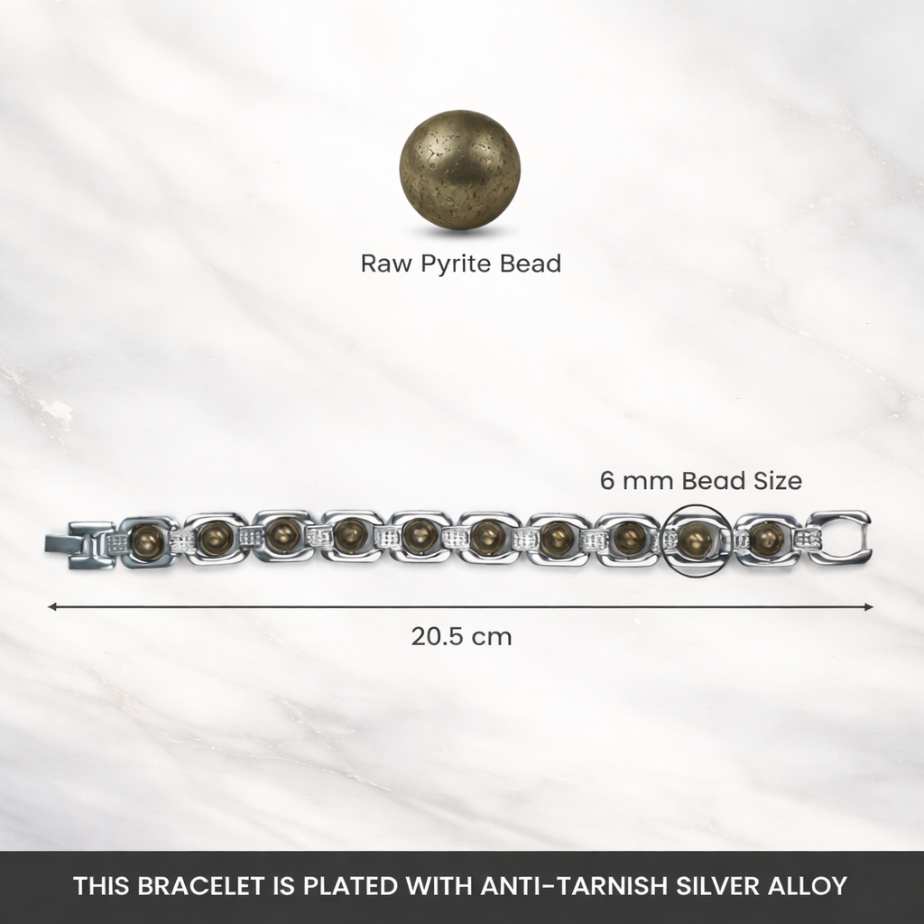 BrajMantra Pyrite Bracelet | Natural Pyrite Stone | Wealth & Prosperity Bracelet | Stylish Silver-Plated Design