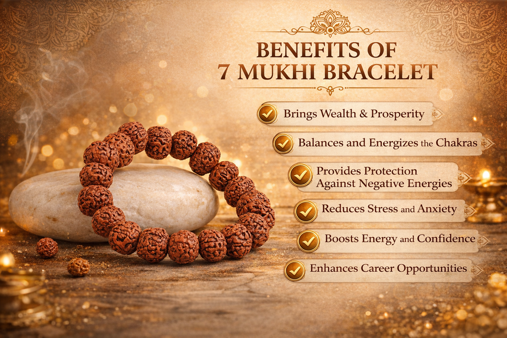 7 Mukhi Rudraksha Bracelet for Wealth & Prosperity | Original Natural Seven Face Rudraksha Mala | Energized Spiritual Bracelet for Men & Women (Adjustable)