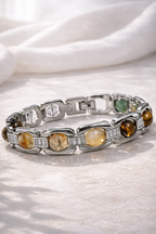 Dhanyog Crystal Bracelet for Men & Women | Wealth, Protection, Healing Energy Bracelet | 7 Chakra Natural Stone Stainless Steel Jewelry