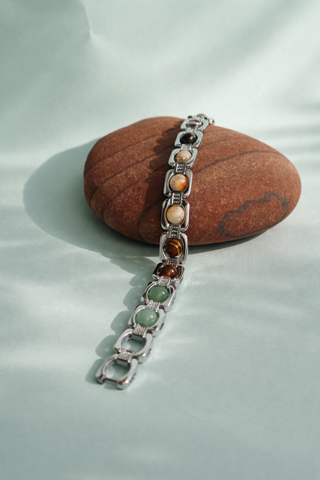 Dhanyog Crystal Bracelet for Men & Women | Wealth, Protection, Healing Energy Bracelet | 7 Chakra Natural Stone Stainless Steel Jewelry