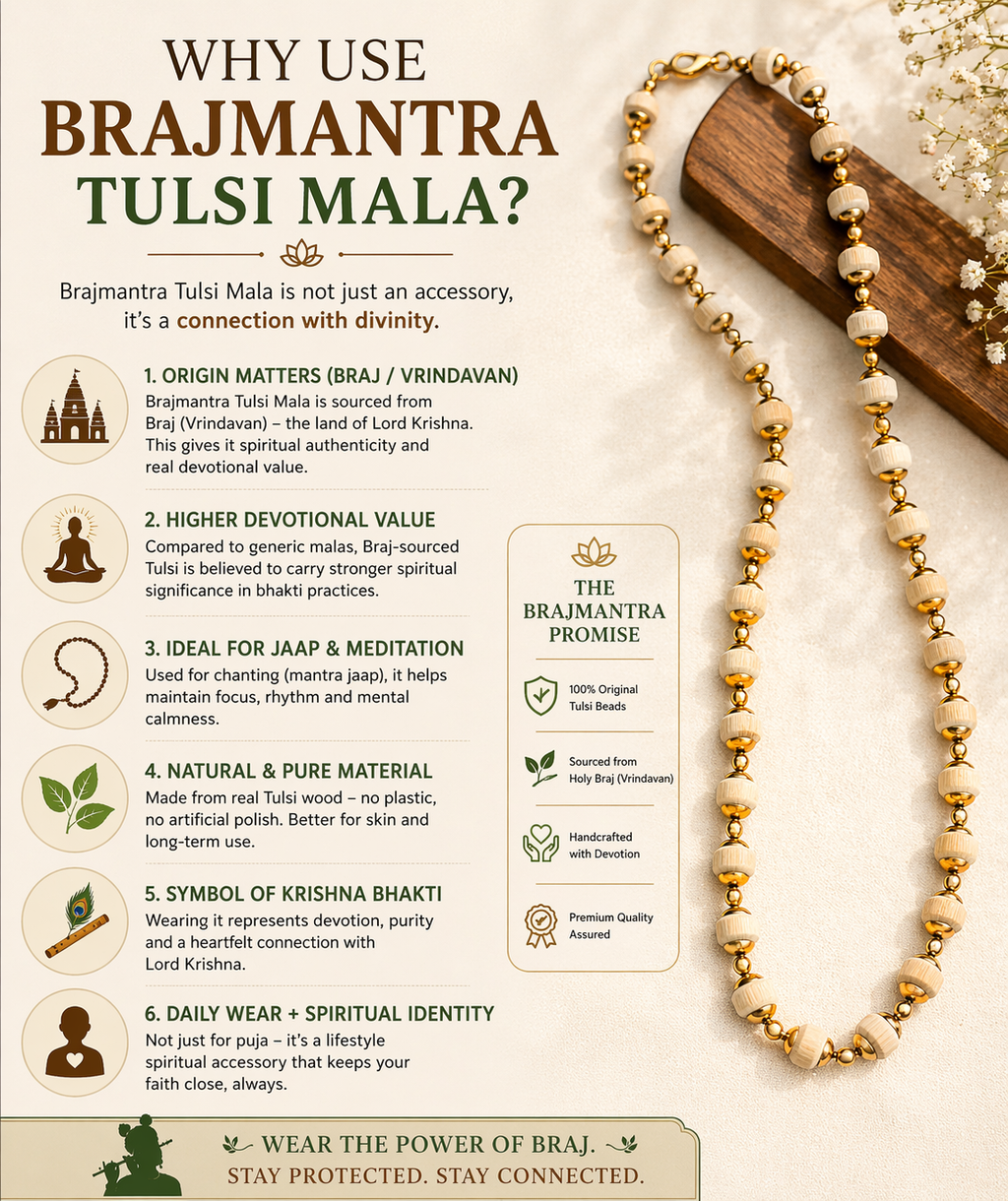 Buy Golden Cap Tulsi Mala Necklace Online | Original Vrindavan Tulsi Beads – Brajmantra