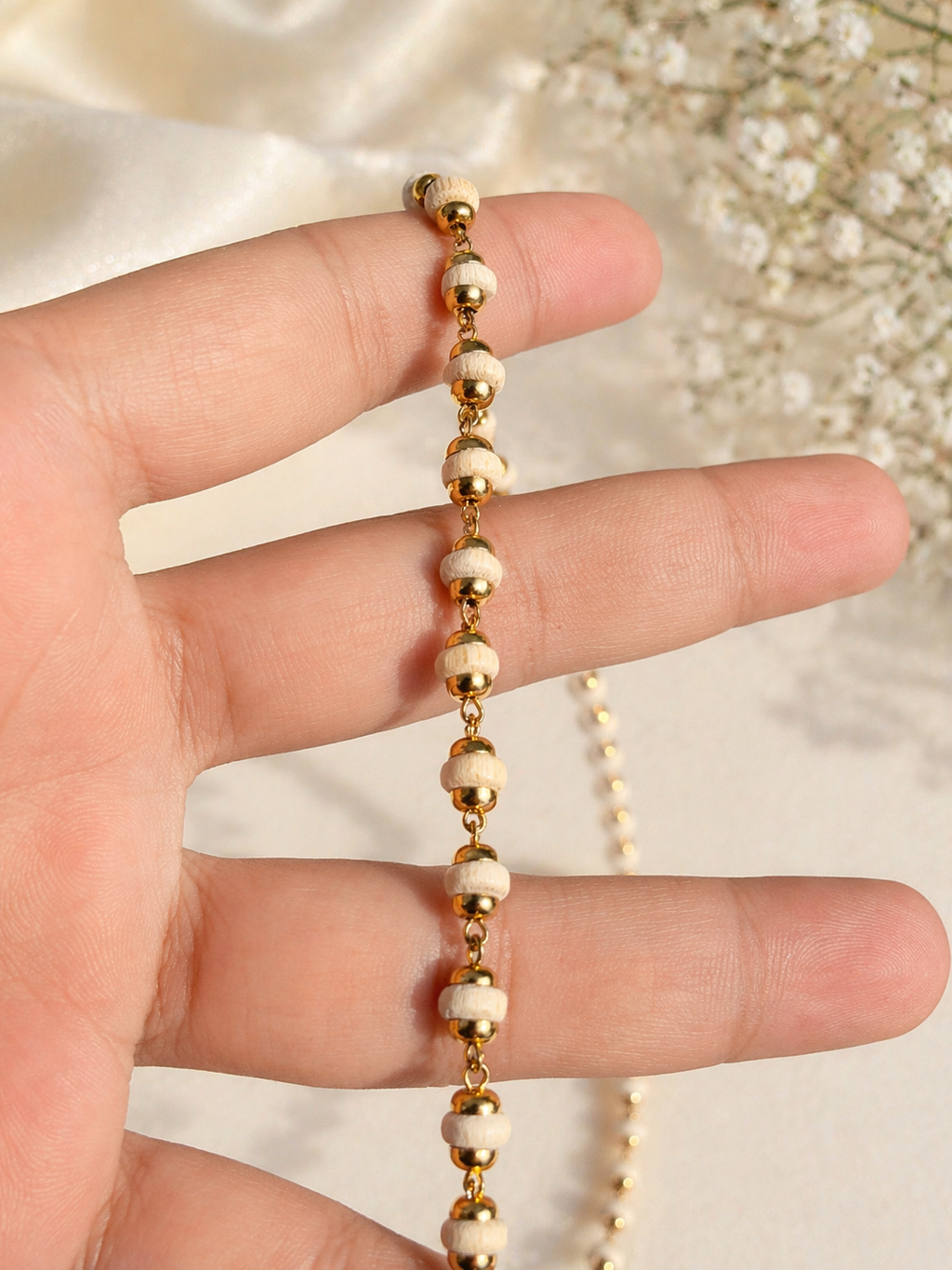Buy Golden Cap Tulsi Mala Necklace Online | Original Vrindavan Tulsi Beads – Brajmantra