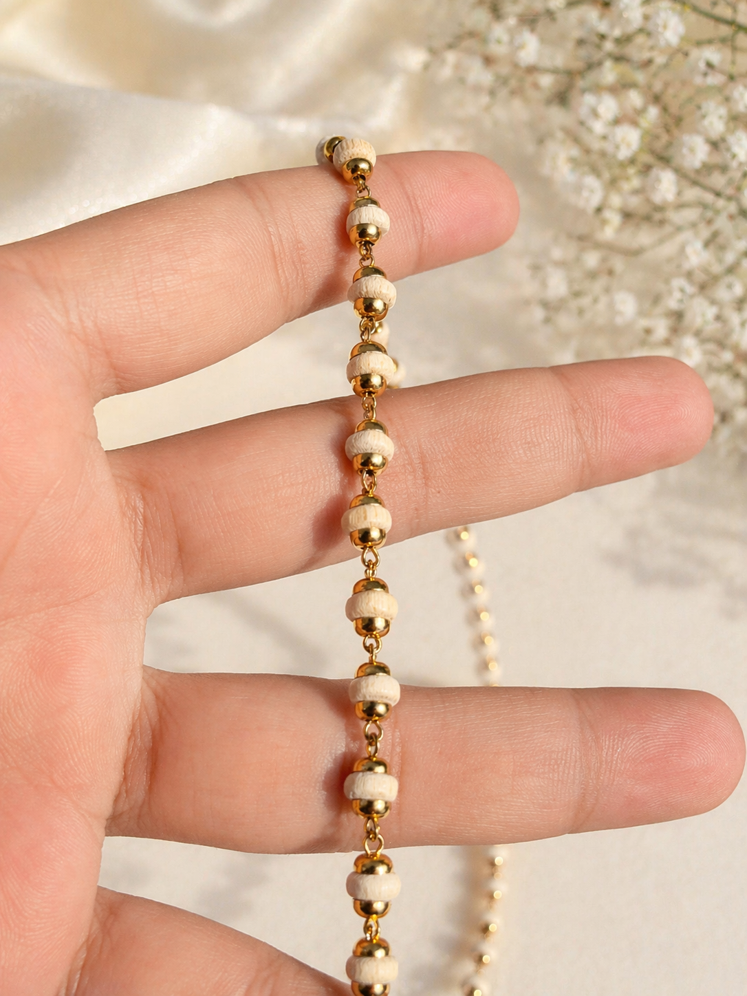 Buy Golden Cap Tulsi Mala Necklace Online | Original Vrindavan Tulsi Beads – Brajmantra