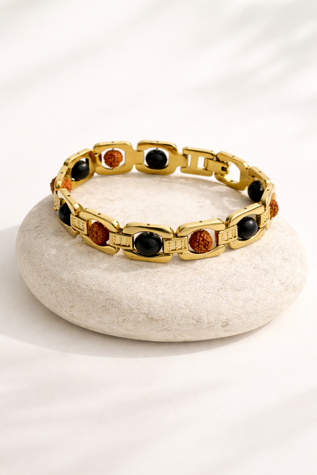BrajMantra Rudraksha & Karungali Bracelet | 5 Mukhi Nepali Beads | Spiritual Protection, Focus & Energy Balance | Gold-Plated Adjustable Bracelet for Men & Women