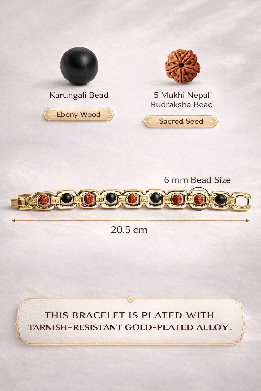 BrajMantra Rudraksha & Karungali Bracelet | 5 Mukhi Nepali Beads | Spiritual Protection, Focus & Energy Balance | Gold-Plated Adjustable Bracelet for Men & Women