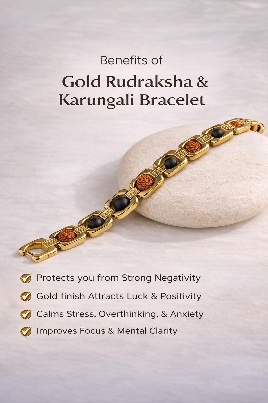 BrajMantra Rudraksha & Karungali Bracelet | 5 Mukhi Nepali Beads | Spiritual Protection, Focus & Energy Balance | Gold-Plated Adjustable Bracelet for Men & Women