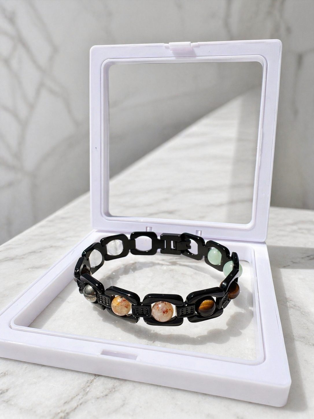 Brajmantra Dhanyog Bracelet – 5 Natural Stones (Clear Quartz, Pyrite, Citrine, Tiger Eye, Green Aventurine) for Energy Balance, Focus & Protection | Unisex | 20 cm