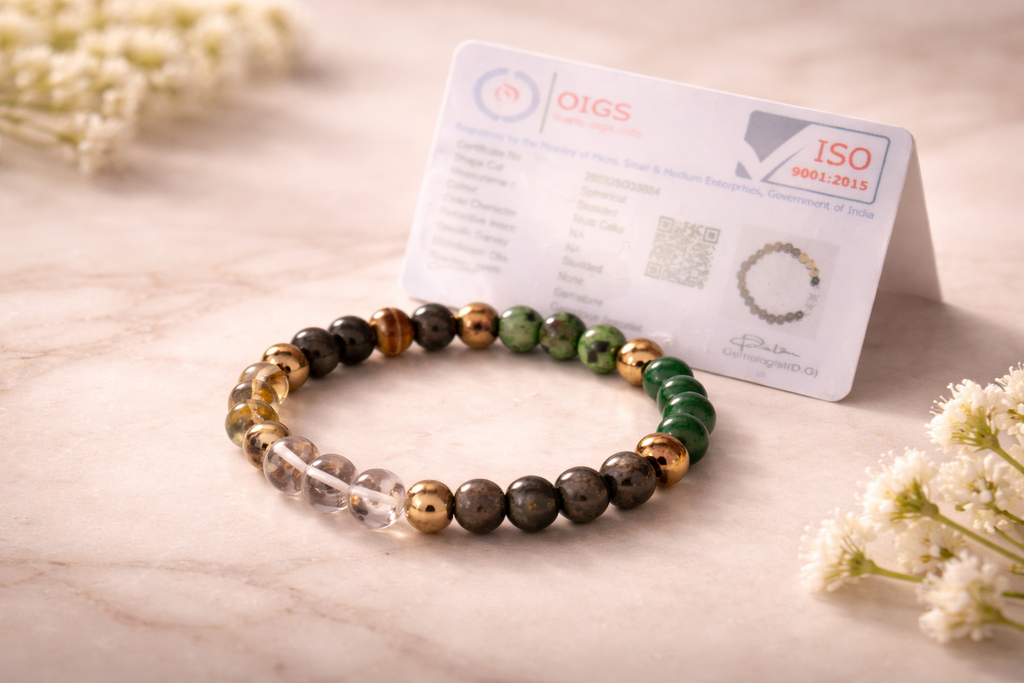 Brajmantra Money Magnet Bracelet for Wealth Attraction & Prosperity | Citrine Pyrite Tiger Eye Aventurine Quartz Hematite Bracelet | Lucky Bracelet for Men & Women
