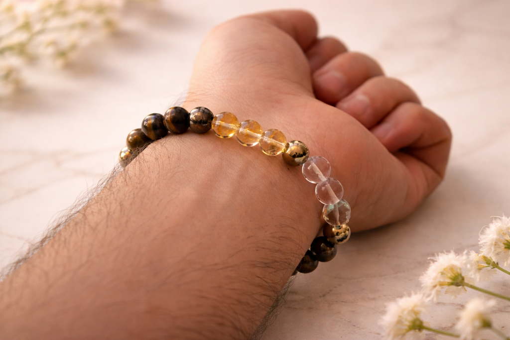 Brajmantra Money Magnet Bracelet for Wealth Attraction & Prosperity | Citrine Pyrite Tiger Eye Aventurine Quartz Hematite Bracelet | Lucky Bracelet for Men & Women