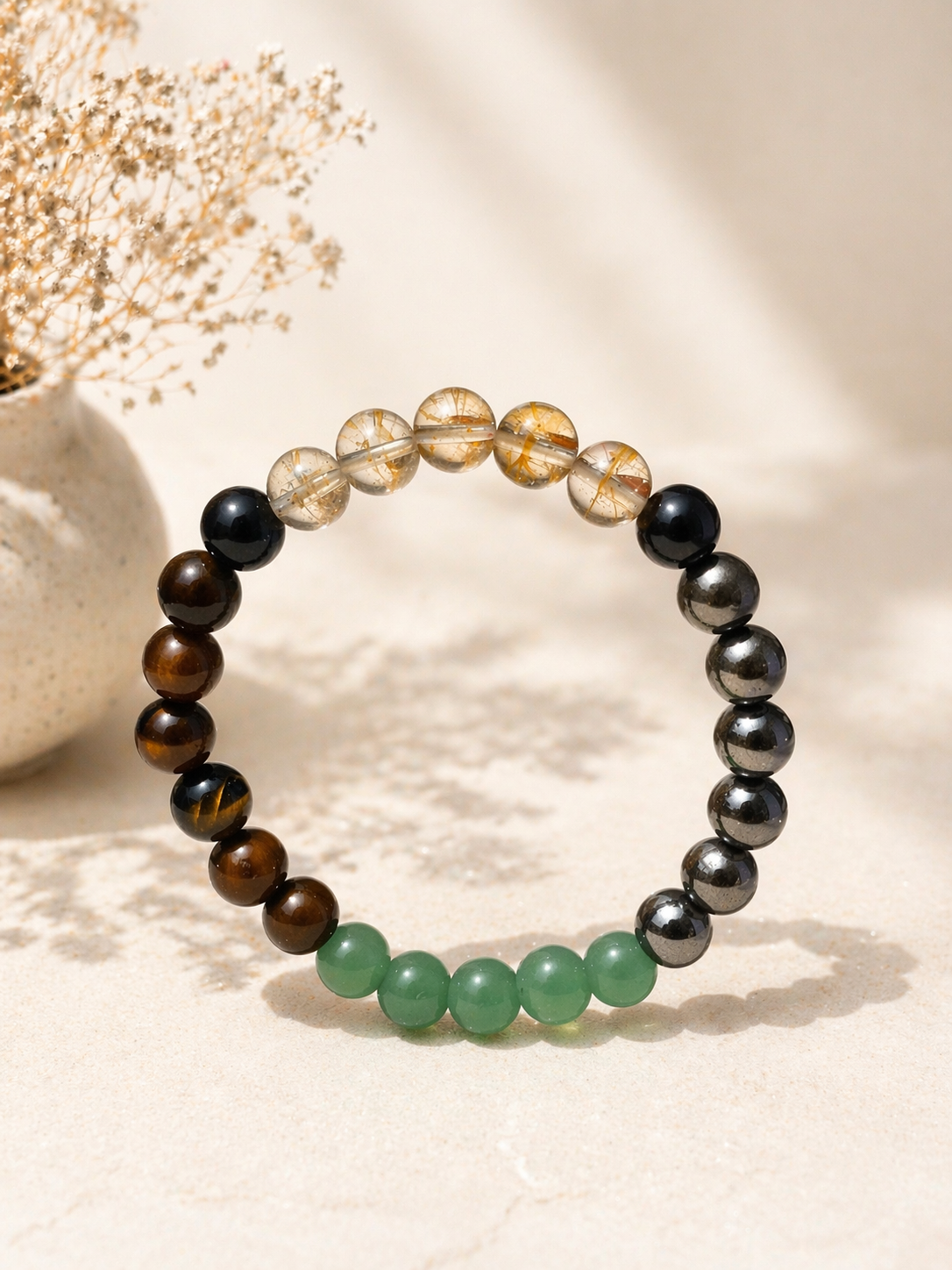 BrajMantra Dhanlabh Bracelet – Wealth & Prosperity Crystal Bracelet (Citrine, Tiger Eye, Green Aventurine, Pyrite) for Money, Luck & Success – Men & Women