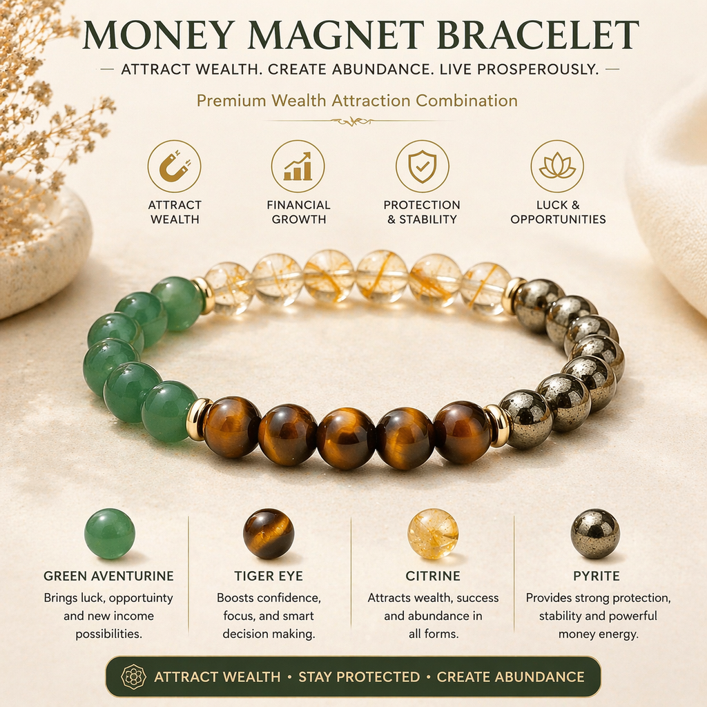 BrajMantra Dhanlabh Bracelet – Wealth & Prosperity Crystal Bracelet (Citrine, Tiger Eye, Green Aventurine, Pyrite) for Money, Luck & Success – Men & Women