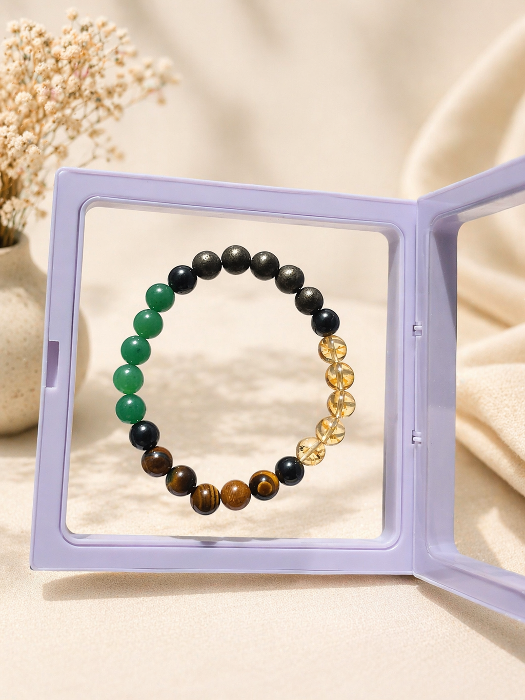 BrajMantra Dhanlabh Bracelet – Wealth & Prosperity Crystal Bracelet (Citrine, Tiger Eye, Green Aventurine, Pyrite) for Money, Luck & Success – Men & Women