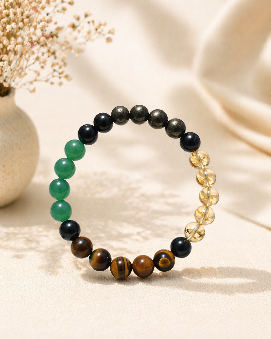 BrajMantra Dhanlabh Bracelet – Wealth & Prosperity Crystal Bracelet (Citrine, Tiger Eye, Green Aventurine, Pyrite) for Money, Luck & Success – Men & Women