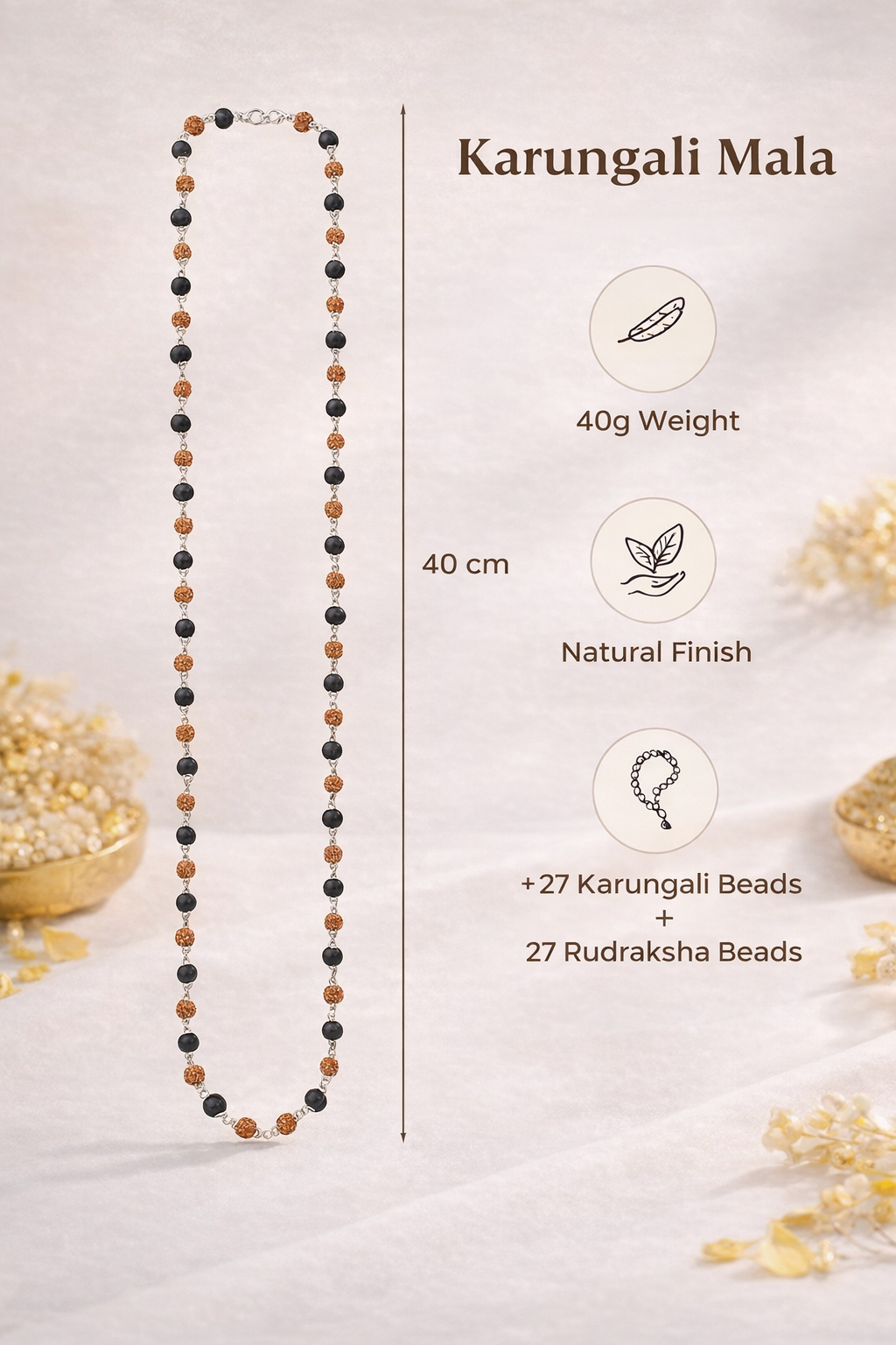 Braj Mantra Rudraksha Mala | Karungali Mala Necklace | 54 Beads Spiritual Japa Mala | Original Rudraksha & Ebony Beads | Unisex