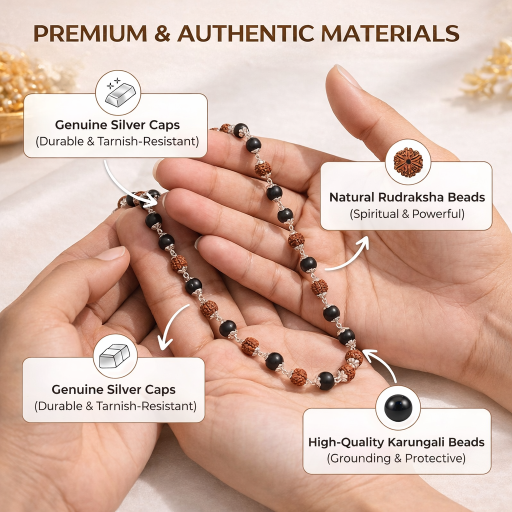 Braj Mantra Rudraksha Mala | Karungali Mala Necklace | 54 Beads Spiritual Japa Mala | Original Rudraksha & Ebony Beads | Unisex