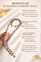 Braj Mantra Rudraksha Mala | Karungali Mala Necklace | 54 Beads Spiritual Japa Mala | Original Rudraksha & Ebony Beads | Unisex