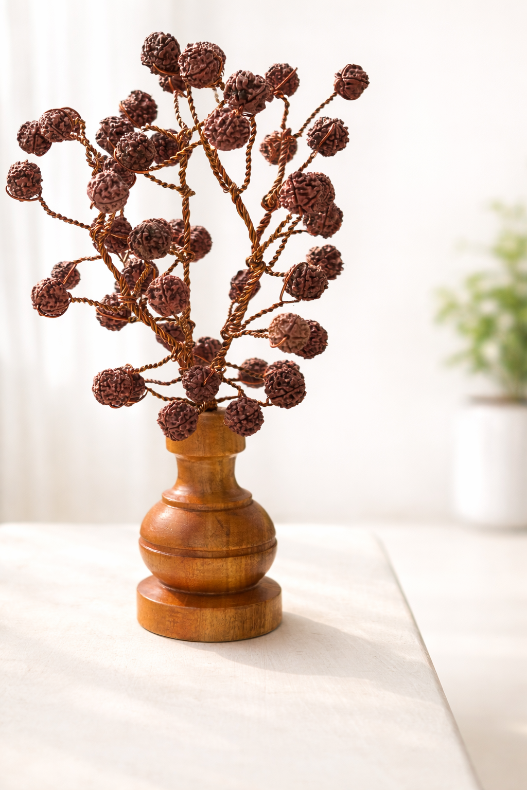Brajmantra 54 Beads Rudraksha Tree Showpiece with Wooden Base | Premium Handmade Vastu Spiritual Decor for Home, Office Desk & Gift