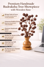 Brajmantra 54 Beads Rudraksha Tree Showpiece with Wooden Base | Premium Handmade Vastu Spiritual Decor for Home, Office Desk & Gift