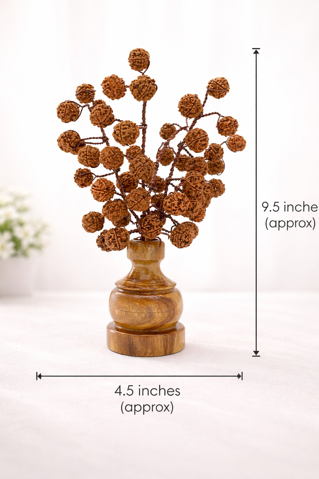 Brajmantra 54 Beads Rudraksha Tree Showpiece with Wooden Base | Premium Handmade Vastu Spiritual Decor for Home, Office Desk & Gift