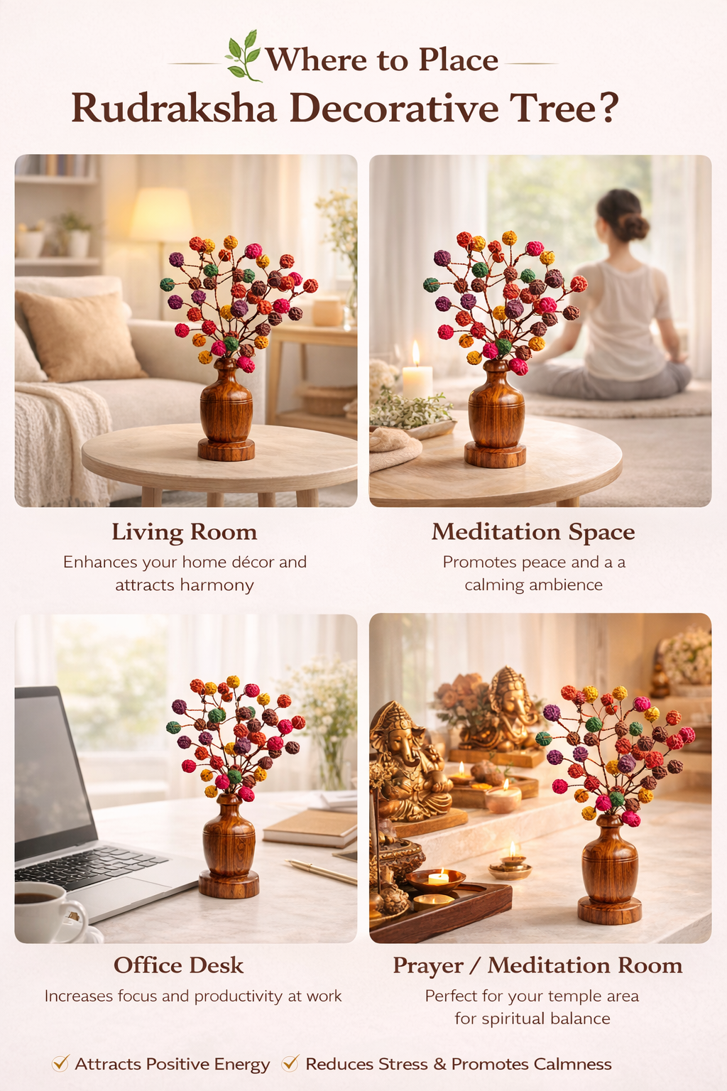 BrajMantra 5 Mukhi 54 Rudraksha Tree Showpiece, Multicolor Beads, Wooden Base, Vastu Feng Shui Decor for Home & Office