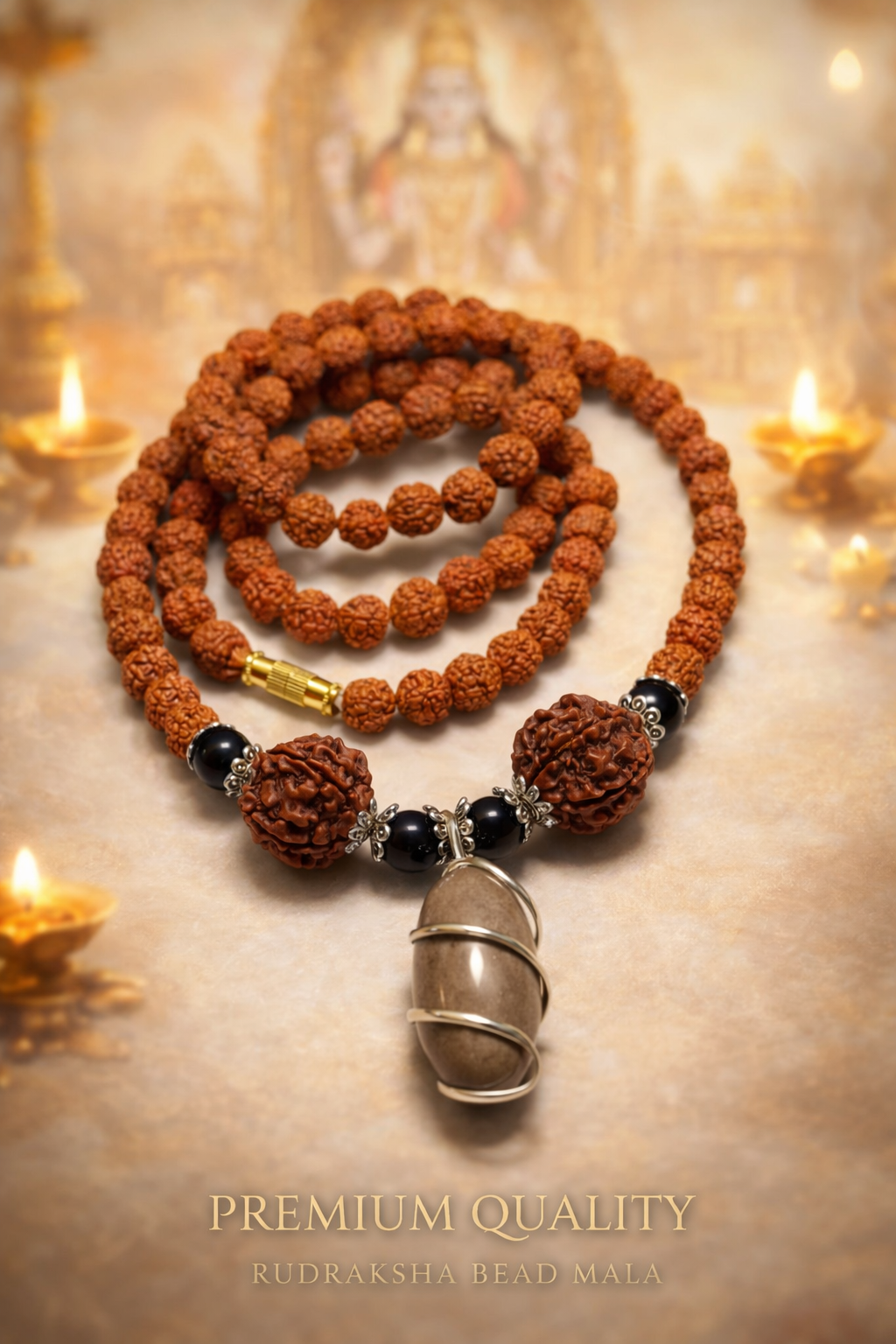 Buy original 5 Mukhi Rudraksha Mala with natural Narmadeshwar Shivling pendant. Perfect for meditation, peace, and daily wear. Authentic spiritual jewelry by Braj Mantra.