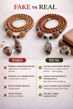 Buy original 5 Mukhi Rudraksha Mala with natural Narmadeshwar Shivling pendant. Perfect for meditation, peace, and daily wear. Authentic spiritual jewelry by Braj Mantra.