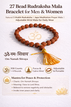 27 Bead Rudraksha Mala Bracelet | Original 5 Mukhi Rudraksha | Japa Meditation Prayer Bracelet for Men & Women | Adjustable Spiritual Wrist Mala