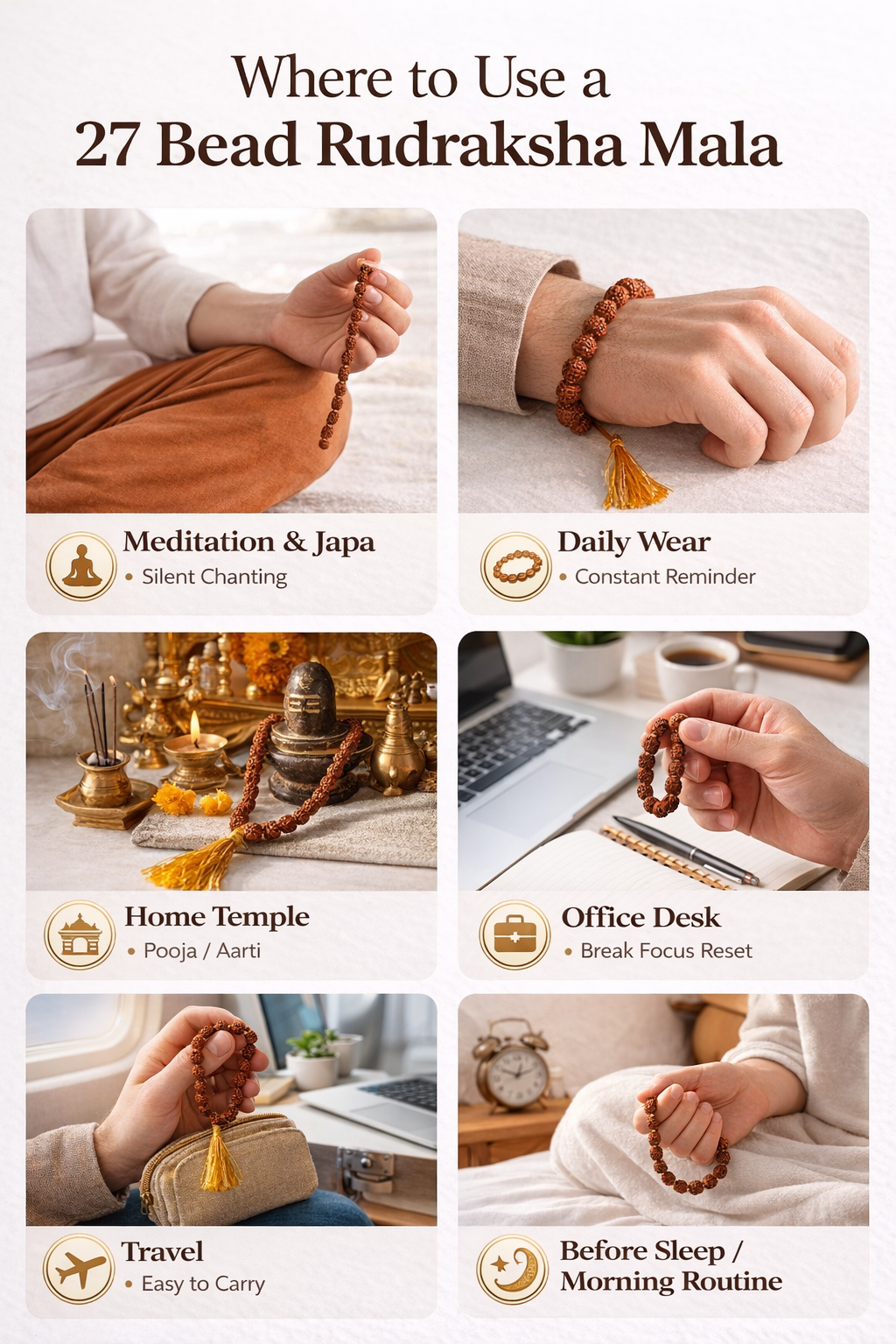 27 Bead Rudraksha Mala Bracelet | Original 5 Mukhi Rudraksha | Japa Meditation Prayer Bracelet for Men & Women | Adjustable Spiritual Wrist Mala