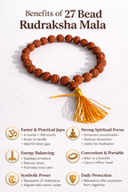 27 Bead Rudraksha Mala Bracelet | Original 5 Mukhi Rudraksha | Japa Meditation Prayer Bracelet for Men & Women | Adjustable Spiritual Wrist Mala