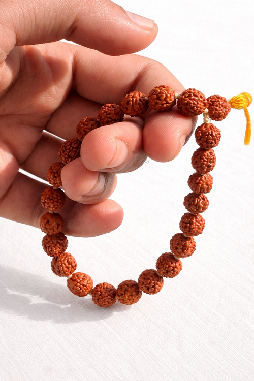 27 Bead Rudraksha Mala Bracelet | Original 5 Mukhi Rudraksha | Japa Meditation Prayer Bracelet for Men & Women | Adjustable Spiritual Wrist Mala