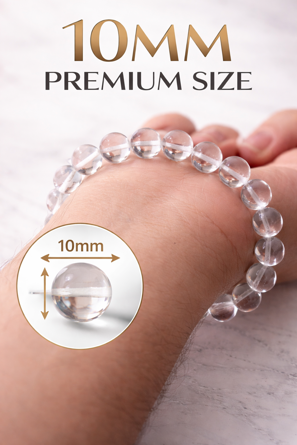 Clear Quartz Bracelet 10mm Sphatik Bracelet Natural Crystal Healing Bracelet for Men Women Stretch Bead Bracelet