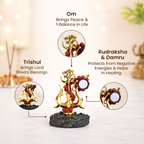 Golden Om Trishul with Damru Idol – Premium Rudraksha Shiv Statue for Home Mandir, Car Dashboard & Spiritual Decor | Vastu Positive Energy Gift