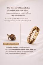 Brajmantra 5 Mukhi Rudraksha Bracelet for Men & Women | Gold Plated Spiritual Bracelet | Natural Original Beads | Stress Relief, Positive Energy & Protection