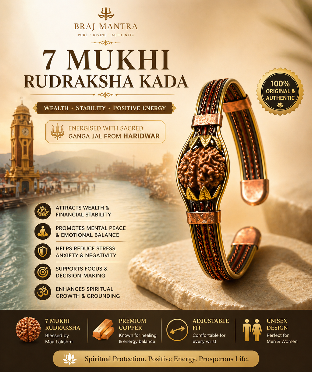 BrajMantra 7 Mukhi Rudraksha Copper Spiritual Kada for Men and Women