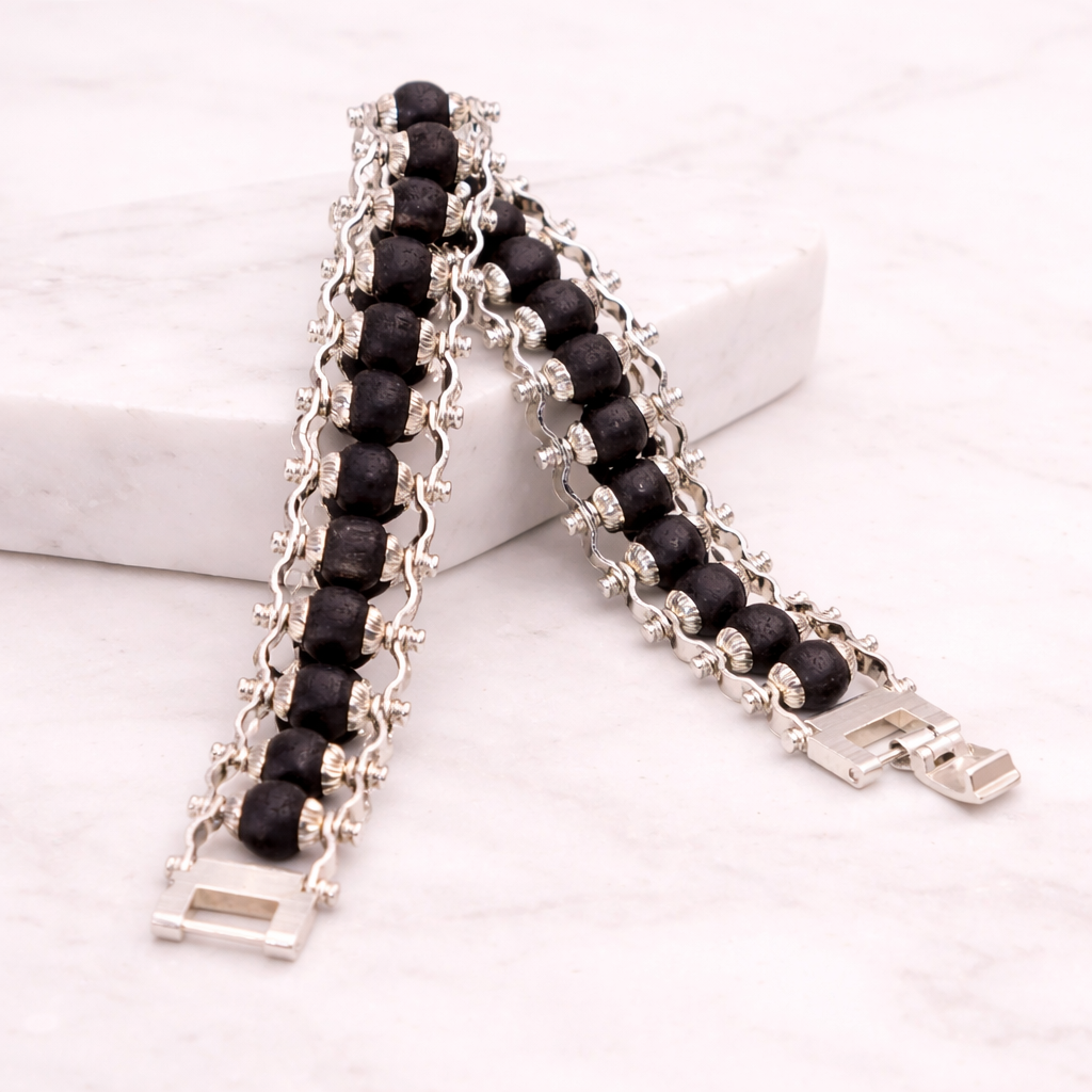 Karungali Silver Cap Bracelet for Men & Women | Original Ebony Wood Beads | Double Layer Premium Spiritual Bracelet for Protection, Positivity, Wealth & Energy Balance |
