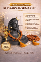 5 Mukhi Rudraksha Sumarni (Original & Certified) with Adiyogi Shiva Idol | Meditation, Peace, Protection & Positive Energy
