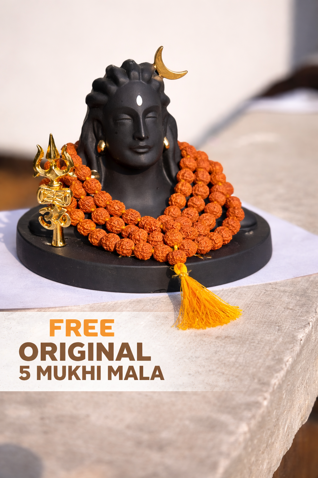 Adiyogi Idol + Free Original 5 Mukhi Rudraksha Mala | Spiritual & Meditation Combo