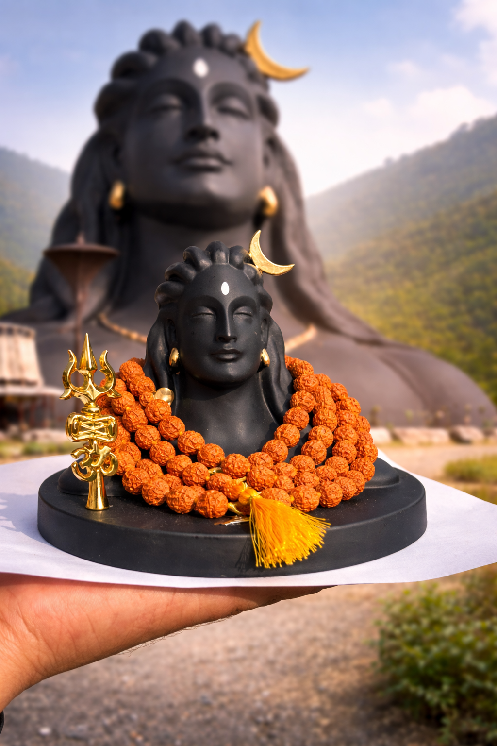 Adiyogi Idol + Free Original 5 Mukhi Rudraksha Mala | Spiritual & Meditation Combo
