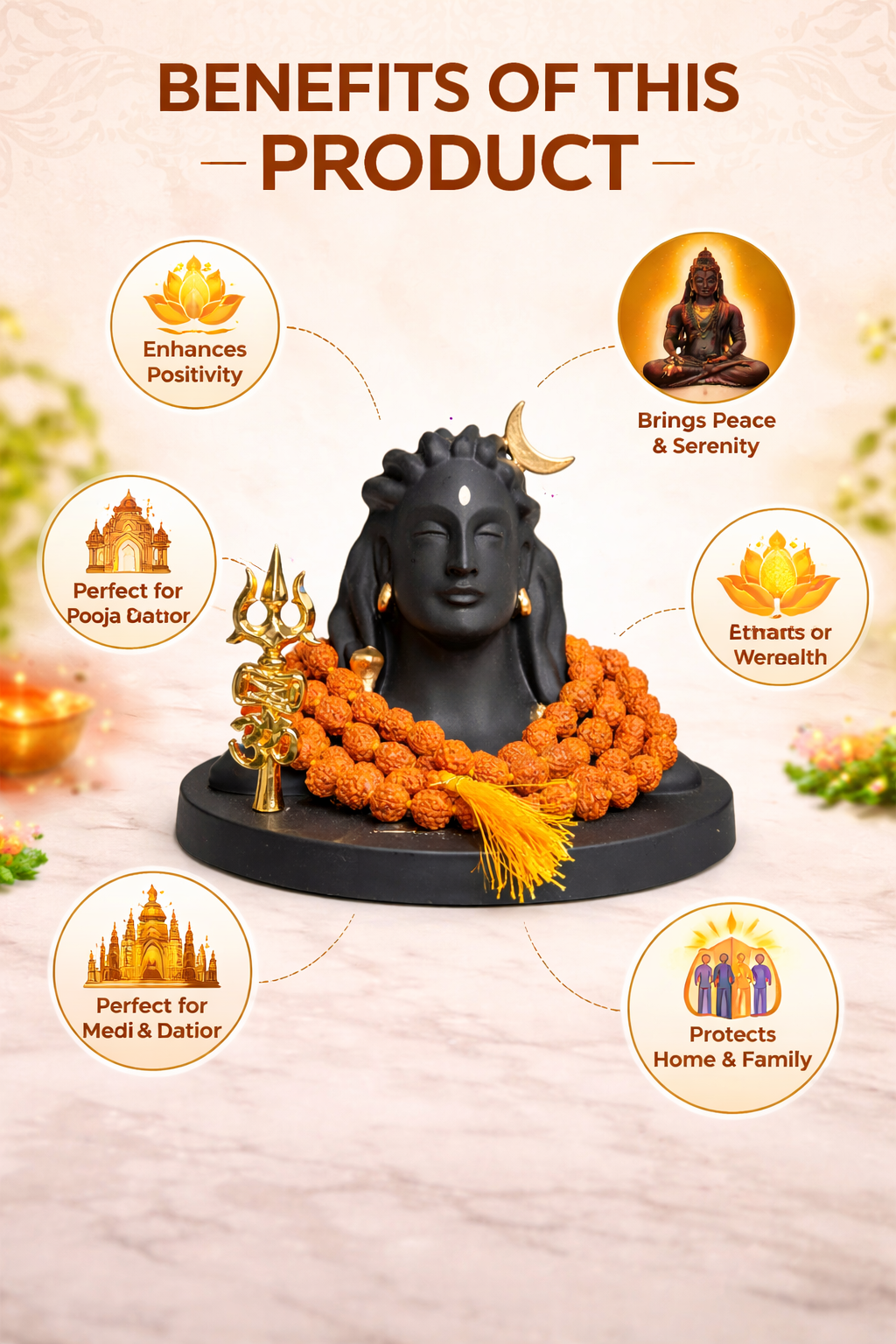 Adiyogi Idol + Free Original 5 Mukhi Rudraksha Mala | Spiritual & Meditation Combo
