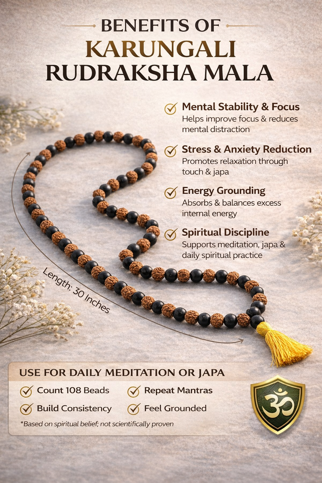 Original Karungali Rudraksha Mala 108 Beads (8mm) with Black Agate – Premium Meditation & Japa Mala | Brajmantra