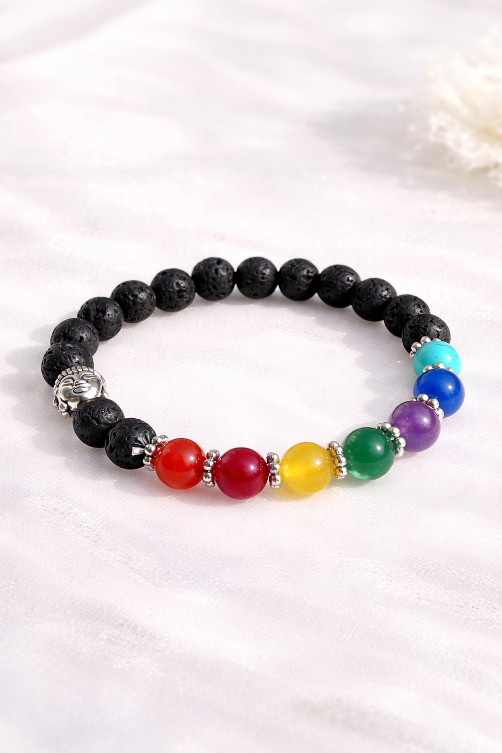 7 Chakra Lava Stone Bracelet for Men & Women | Natural Healing Crystal Beads | 8mm Yoga Meditation Bracelet for Stress Relief, Energy Balance & Protection | Buddha Charm