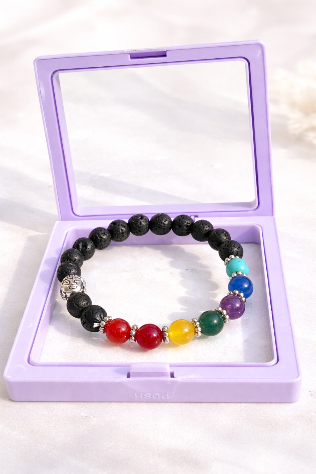7 Chakra Lava Stone Bracelet for Men & Women | Natural Healing Crystal Beads | 8mm Yoga Meditation Bracelet for Stress Relief, Energy Balance & Protection | Buddha Charm