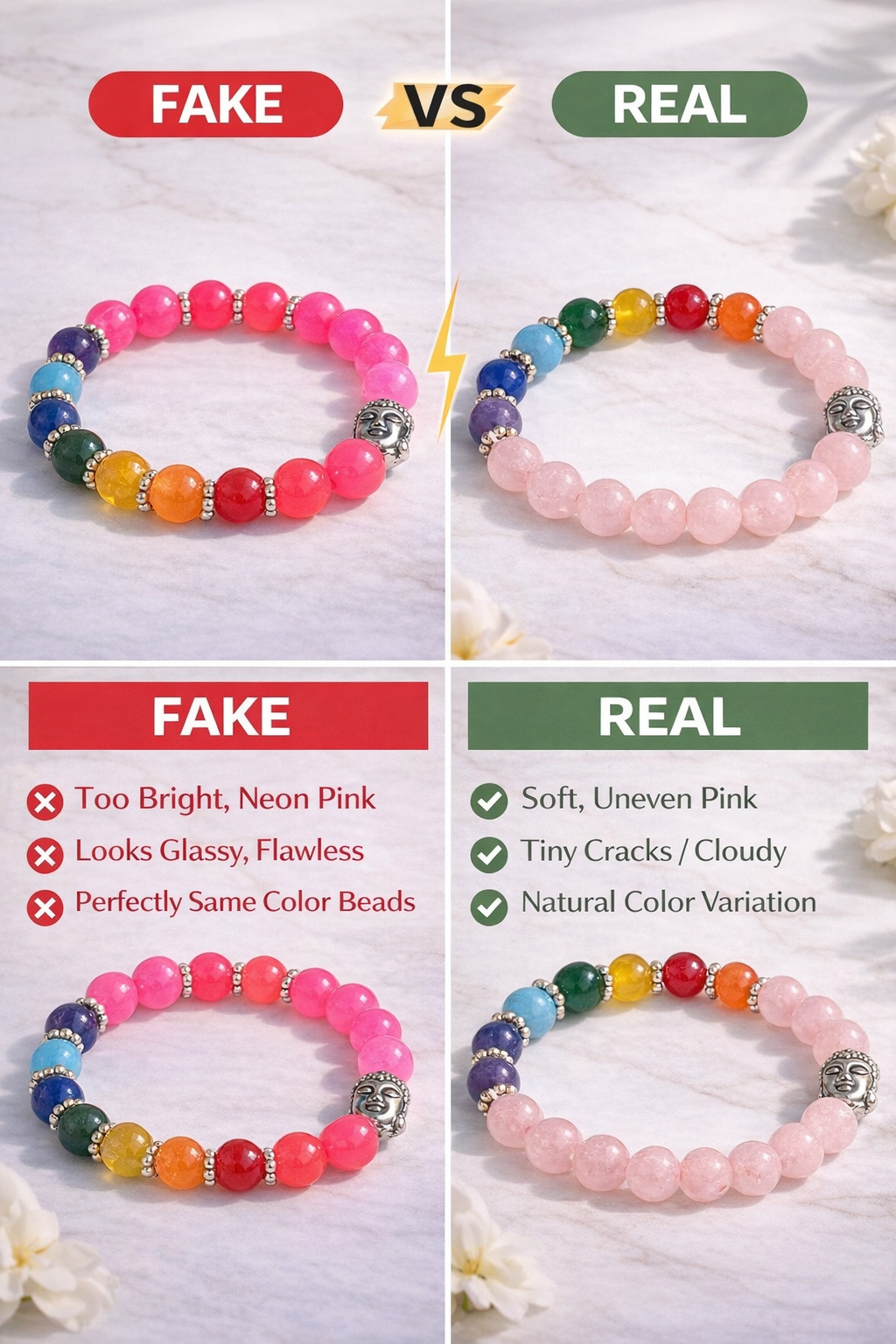 Rose Quartz 7 Chakra Bracelet with Buddha Charm | Healing Crystal Beads for Love, Positivity & Emotional Balance | Stretch Bracelet for Men & Women