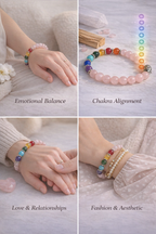 Rose Quartz 7 Chakra Bracelet with Buddha Charm | Healing Crystal Beads for Love, Positivity & Emotional Balance | Stretch Bracelet for Men & Women