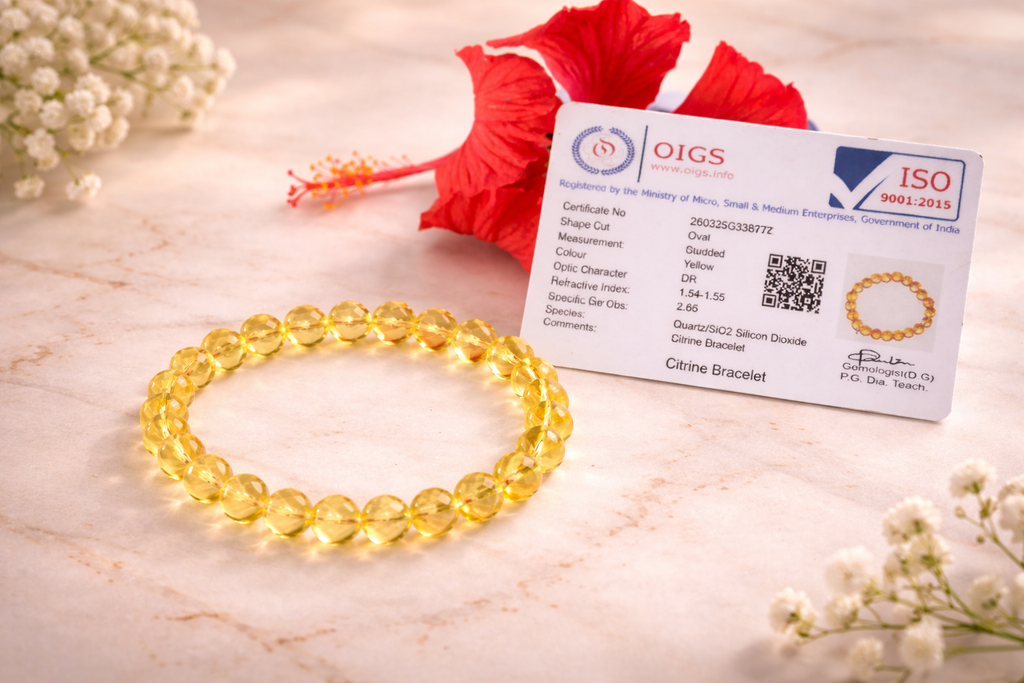 Natural Diamond Cut Citrine Bracelet for Wealth & Prosperity | Faceted Yellow Quartz Crystal Bead Bracelet for Men & Women | Healing Energy Jewelry