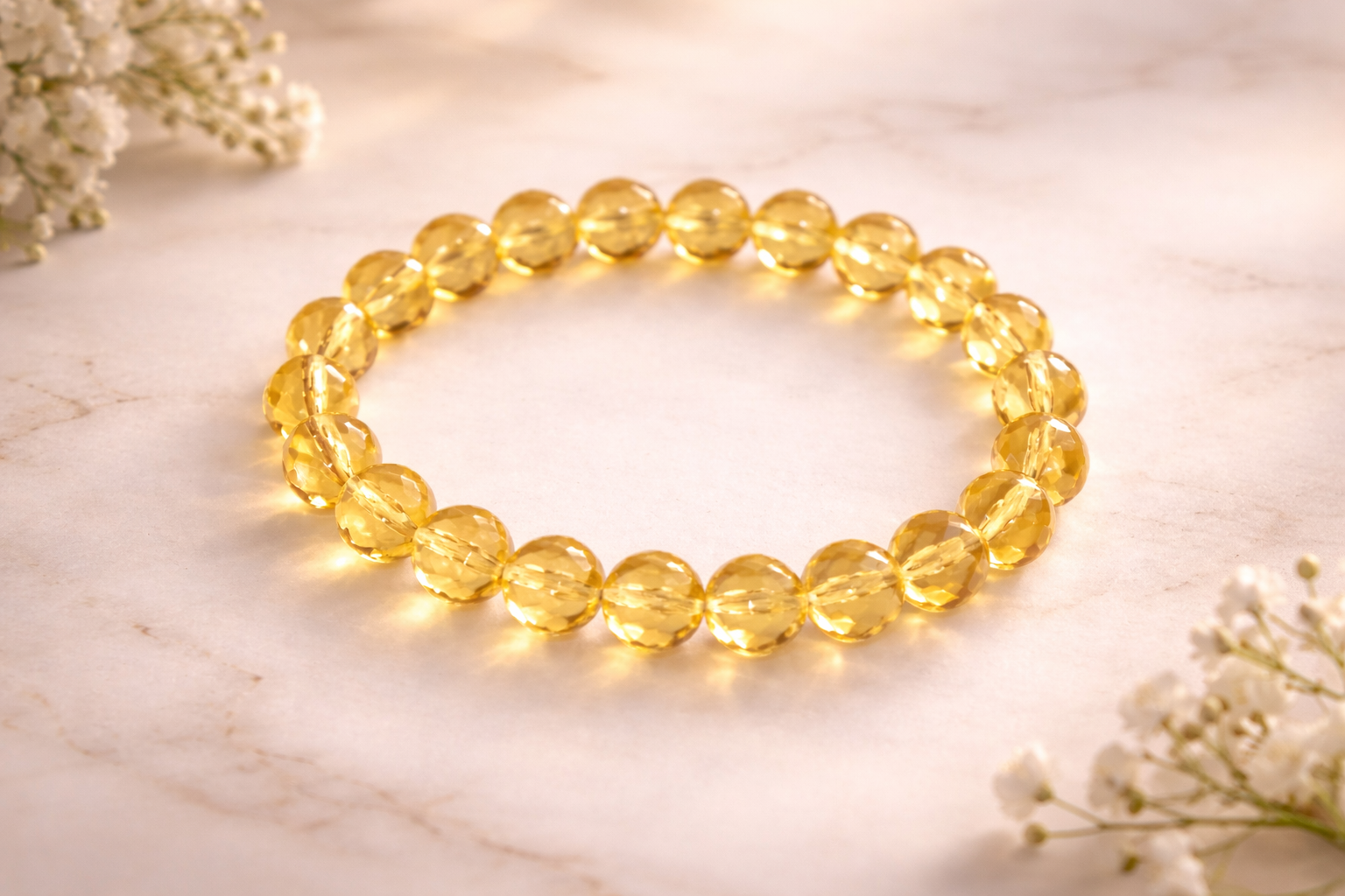 Natural Diamond Cut Citrine Bracelet for Wealth & Prosperity | Faceted Yellow Quartz Crystal Bead Bracelet for Men & Women | Healing Energy Jewelry